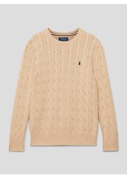 Sweter z dzianiny ze ściegiem warkoczowym i wyhaftowanym logo ze sklepu Peek&Cloppenburg  w kategorii Swetry chłopięce - zdjęcie 168297614