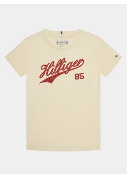 Tommy Hilfiger T-Shirt Hilfiger Script Tee S/S KG0KG07718 Écru Regular Fit ze sklepu MODIVO w kategorii Bluzki dziewczęce - zdjęcie 168412251
