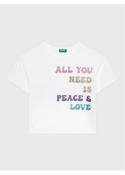 United Colors Of Benetton T-Shirt 3096C10AV Biały Regular Fit ze sklepu MODIVO w kategorii Bluzki dziewczęce - zdjęcie 168433301