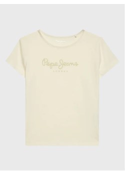 Pepe Jeans T-Shirt Hana Glitter PG502924 Beżowy Regular Fit ze sklepu MODIVO w kategorii Bluzki dziewczęce - zdjęcie 168492821
