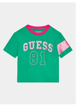 Guess T-Shirt J3YI07 K8HM4 Zielony Regular Fit ze sklepu MODIVO w kategorii Bluzki dziewczęce - zdjęcie 168505084