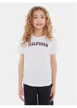 Tommy Hilfiger T-Shirt Monotype Tartan KG0KG07804 Biały Regular Fit ze sklepu MODIVO w kategorii Bluzki dziewczęce - zdjęcie 168523861