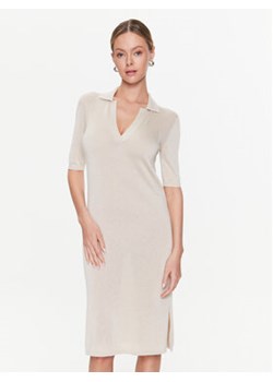 Calvin Klein Sukienka dzianinowa Lyocell Blend Polo Dress Ss K20K205619 Beżowy Regular Fit ze sklepu MODIVO w kategorii Sukienki - zdjęcie 168530114