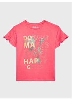Guess T-Shirt J3GI03 K6YW1 Różowy Regular Fit ze sklepu MODIVO w kategorii Bluzki dziewczęce - zdjęcie 168536090