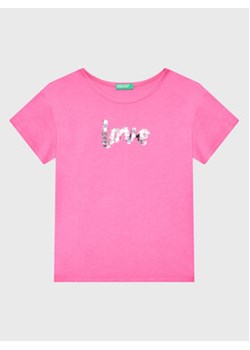 United Colors Of Benetton T-Shirt 3096C10AS Różowy Regular Fit ze sklepu MODIVO w kategorii Bluzki dziewczęce - zdjęcie 168541053