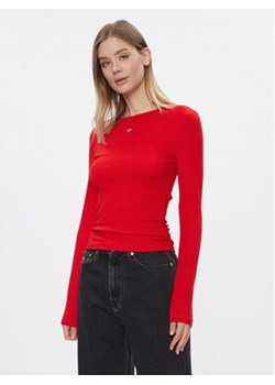 Tommy Jeans Bluzka Essential DW0DW17387 Czerwony Slim Fit ze sklepu MODIVO w kategorii Bluzki damskie - zdjęcie 168548253