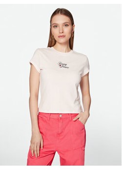 Tommy Jeans T-Shirt Essential Logo DW0DW15441 Różowy Regular Fit ze sklepu MODIVO w kategorii Bluzki damskie - zdjęcie 168551241