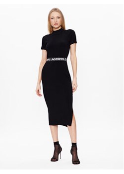 KARL LAGERFELD Sukienka dzianinowa Logo 225W1350 Czarny Slim Fit ze sklepu MODIVO w kategorii Sukienki - zdjęcie 168557261