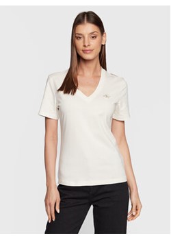 Calvin Klein Jeans T-Shirt J20J220303 Beżowy Slim Fit ze sklepu MODIVO w kategorii Bluzki damskie - zdjęcie 168564364