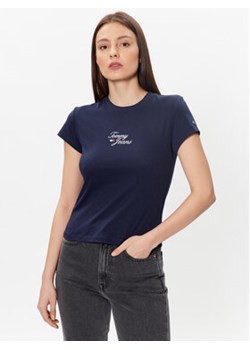 Tommy Jeans T-Shirt Essential Logo DW0DW15441 Granatowy Regular Fit ze sklepu MODIVO w kategorii Bluzki damskie - zdjęcie 168599373