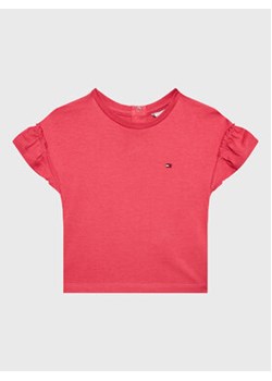 Tommy Hilfiger T-Shirt Ruffle KG0KG07101 M Różowy Regular Fit ze sklepu MODIVO w kategorii Bluzki dziewczęce - zdjęcie 168609213