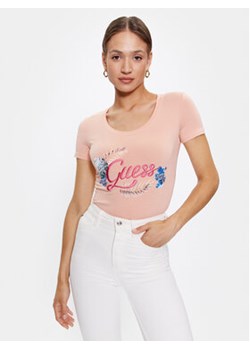 Guess T-Shirt Embellish Logo W3GI40 J1314 Różowy Slim Fit ze sklepu MODIVO w kategorii Bluzki damskie - zdjęcie 168617340