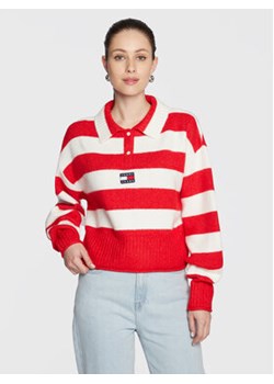 Tommy Jeans Sweter Stripe Badge DW0DW14956 Czerwony Regular Fit ze sklepu MODIVO w kategorii Swetry damskie - zdjęcie 168618394