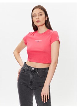 Tommy Jeans T-Shirt Essential Logo DW0DW15444 Różowy Cropped Fit ze sklepu MODIVO w kategorii Bluzki damskie - zdjęcie 168623714