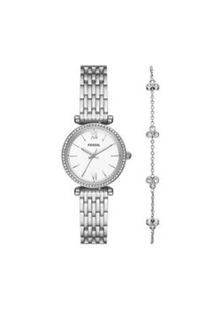 Fossil Zestaw zegarek i bransoletka Carlie ES5315SET Srebrny ze sklepu MODIVO w kategorii Zegarki - zdjęcie 168639101