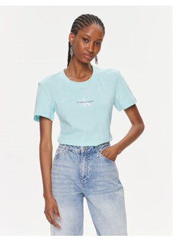 Calvin Klein Jeans T-Shirt Monologo Slim Tee J20J222564 Niebieski Slim Fit ze sklepu MODIVO w kategorii Bluzki damskie - zdjęcie 168645643