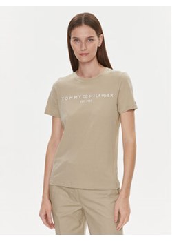 Tommy Hilfiger T-Shirt Logo WW0WW40276 Beżowy Regular Fit ze sklepu MODIVO w kategorii Bluzki damskie - zdjęcie 168656831