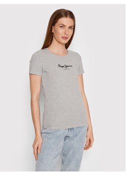 Pepe Jeans T-Shirt PL502711 Szary Slim Fit ze sklepu MODIVO w kategorii Bluzki damskie - zdjęcie 168672250