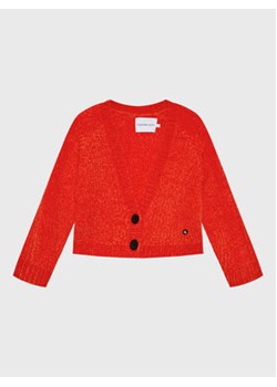 Calvin Klein Jeans Kardigan Chenille IG0IG01702 Pomarańczowy Regular Fit ze sklepu MODIVO w kategorii Swetry dziewczęce - zdjęcie 168679054