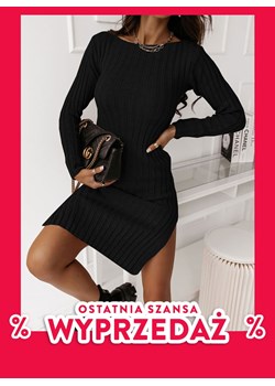 Czarna sweterkowa sukienka z rozcięciami Reanna - czarny ze sklepu pakuten.pl w kategorii Sukienki - zdjęcie 168698741