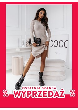Beżowa sweterkowa sukienka z rozcięciami Reanna - beżowy ze sklepu pakuten.pl w kategorii Sukienki - zdjęcie 168698743