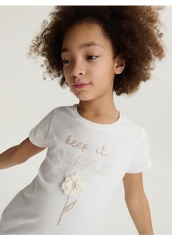 Reserved - Bawełniany t-shirt z aplikacją - złamana biel ze sklepu Reserved w kategorii Bluzki dziewczęce - zdjęcie 168705261