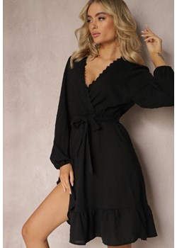 Czarna Mini Sukienka Rozkloszowana z Paskiem Materiałowym z Tkaniny Plumeti Digia ze sklepu Renee odzież w kategorii Sukienki - zdjęcie 168705491