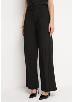 Czarne Szerokie Spodnie i Materiałowym Paskiem z Metalową Klamrą Sintia ze sklepu Born2be Odzież w kategorii Spodnie damskie - zdjęcie 168707062