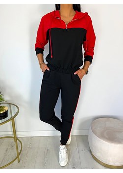 Czerwono-Czarny Komplet Bluza + Spodnie ze sklepu ModnaKiecka.pl w kategorii Dresy damskie - zdjęcie 168717843