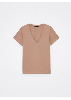 Mohito - Beżowy t-shirt z dekoltem V - beżowy ze sklepu Mohito w kategorii Bluzki damskie - zdjęcie 168729040