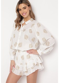 Biała Koszula z Wiskozy Ozdobiona Wzorem w Listki Tirielle ze sklepu Born2be Odzież w kategorii Koszule damskie - zdjęcie 168730723