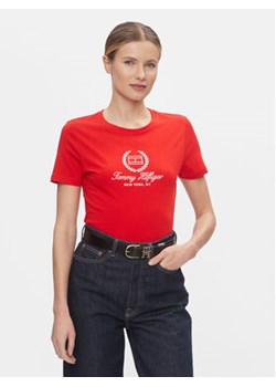 Tommy Hilfiger T-Shirt Flag Script WW0WW41761 Czerwony Slim Fit ze sklepu MODIVO w kategorii Bluzki damskie - zdjęcie 168734322