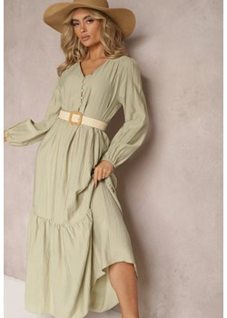 Zielona Rozkloszowana Sukienka Pudełkowa Maxi z Ozdobnymi Guzikami Nervatti ze sklepu Renee odzież w kategorii Sukienki - zdjęcie 168736281