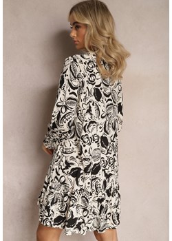 Biało-Czarna Rozkloszowana Sukienka Mini z Wiskozy w Koszulowym Stylu z Motywem Natury Berdia ze sklepu Renee odzież w kategorii Sukienki - zdjęcie 168736383