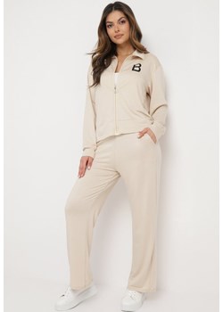 Beżowy Komplet Dresowy z Bawełny z Zasuwaną Bluzą i Spodniami Tervil ze sklepu Born2be Odzież w kategorii Dresy damskie - zdjęcie 168736610