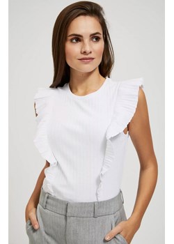 Prążkowana bluzka damska z falbaną biała 4302, Kolor biały, Rozmiar S, Moodo ze sklepu Primodo w kategorii Bluzki damskie - zdjęcie 168755150