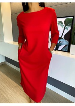 Czerwona Sukienka z Kieszeniami ze sklepu ModnaKiecka.pl w kategorii Sukienki - zdjęcie 168760414