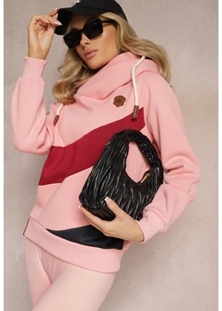 Różowa Bluza z Ozdobną Naszywką z Ekoskóry oraz Kapturem i Kominem Jorvila ze sklepu Renee odzież w kategorii Bluzy damskie - zdjęcie 168814600
