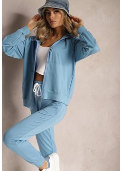 Niebieski Komplet Dresowy z Bawełny Dresowe Spodnie i Bluza z Golfem na Suwak Sufinia ze sklepu Renee odzież w kategorii Dresy damskie - zdjęcie 168814630