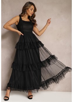 Czarna Maxi Sukienka o Rozkloszowanym Kroju z Falbankami Efezmi ze sklepu Renee odzież w kategorii Sukienki - zdjęcie 168814831
