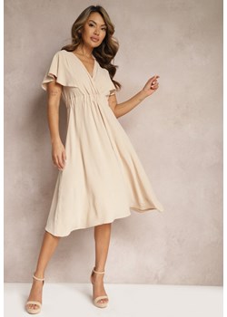 Beżowa Koronkowa Sukienka Maxi Rozkloszowana na Regulowanych Ramiączkach Walerin ze sklepu Renee odzież w kategorii Sukienki - zdjęcie 168814871