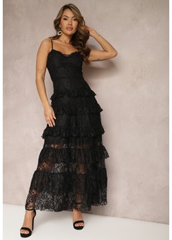 Czarna Koronkowa Sukienka Maxi Rozkloszowana na Regulowanych Ramiączkach Walerin ze sklepu Renee odzież w kategorii Sukienki - zdjęcie 168814881