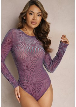 Fioletowe Prześwitujące Body z Długim Rękawem Miraela ze sklepu Renee odzież w kategorii Bluzki damskie - zdjęcie 168814991