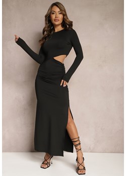 Czarna Dopasowana Sukienka Maxi z Ozdobnym Wycięciem w Talii Driselda ze sklepu Renee odzież w kategorii Sukienki - zdjęcie 168815043