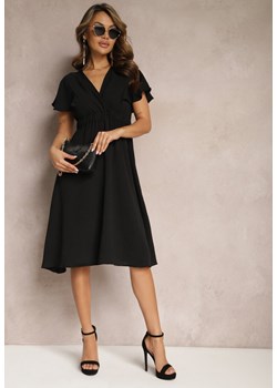 Czarna Kopertowa Sukienka Midi o Rozkloszowanym Kroju Noravel ze sklepu Renee odzież w kategorii Sukienki - zdjęcie 168815091