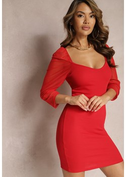 Czerwona Mini Sukienka o Dopasowanym Kroju z Bawełny Hemirra ze sklepu Renee odzież w kategorii Sukienki - zdjęcie 168815121