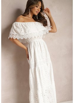 Biała Bawełniana Sukienka Hiszpanka Ażurowa Maxi z Falbankami i Koronką Telavia ze sklepu Renee odzież w kategorii Sukienki - zdjęcie 168815181