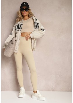 Beżowe Legginsy Prążkowane z Efektem Push-Up High Waist Firale ze sklepu Renee odzież w kategorii Spodnie damskie - zdjęcie 168815280