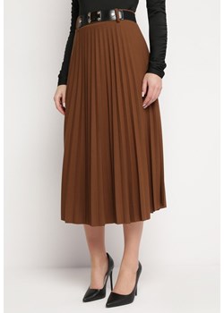 Ciemnobrązowa Spódnica Plisowana z Paskiem Onie ze sklepu Born2be Odzież w kategorii Spódnice - zdjęcie 168815384