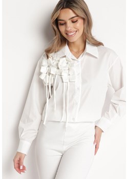 Biała Koszula z Ozdobnymi Kwiatami i Frędzlami Akessa ze sklepu Born2be Odzież w kategorii Koszule damskie - zdjęcie 168815992